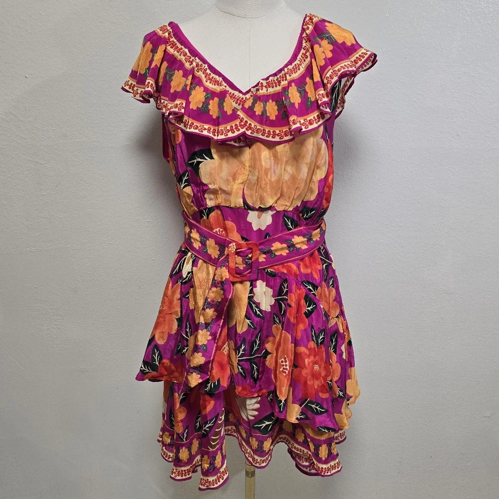 Farm Rio Flowers Tapestry Pink Mini Dress Size Large NWT
